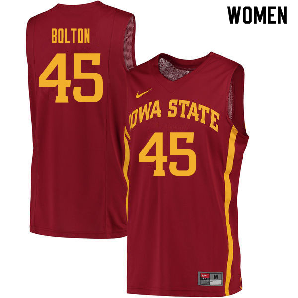 Women #45 Rasir Bolton Iowa State Cyclones College Basketball Jerseys Sale-Cardinal